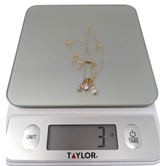 14K Gold Teardrop Pendant Necklace JCM CZ Triple Drop Pendant Gold Necklace - Picture 5 of 5